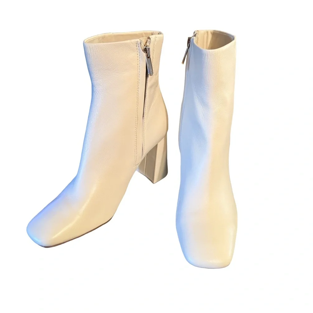 Sam Edelman NWT Sz 6.5 Sleek Codie Leather Ivory Block Heel Ankle Boots (SH170) - Picture 4 of 11